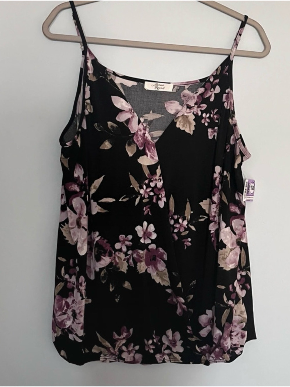 Floral V-Neck Spaghetti-Strap Camisole in Black and Purple